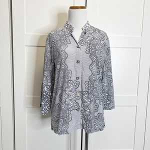 Citron Santa Monica Silk Blouse Mandarin Collar PM Black White